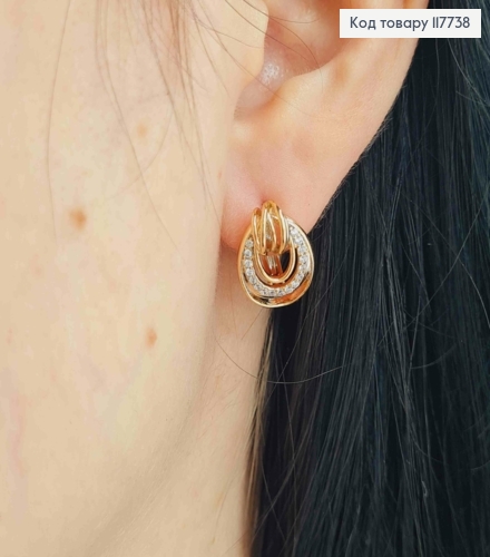 Серьги "Магия Солнца" украшены блестящими камешками, 1,7см, английская застежка, XUPING 18K 117738 фото 3