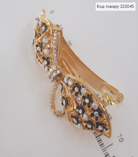 Заколка автомат золотой бантик с камнями 222045 фото 2