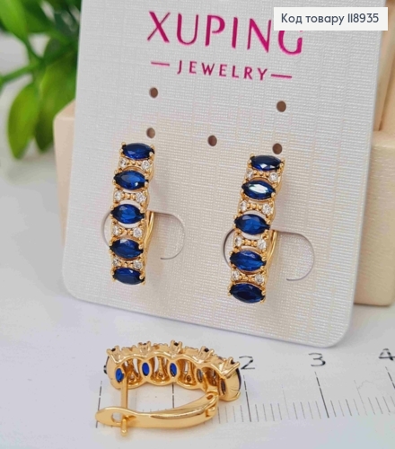 Серьги "Орбита" украшены Синими камешками, 1,8см, английская застежка, Xuping 18K 118935 фото 2