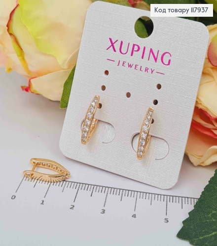 Серьги стрелы украшены Блестящими камешками, 1,6см, английская застежка, Xuping 18K 117937 фото 3