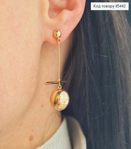 Серьги гвоздики, с подвесками шариками, 4см. Xuping 18K 115442 фото 2