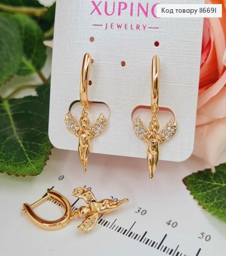 Серьги с подвесками Ангелочки в камешках, 1,6см, Xuping 18К 116691 фото 2