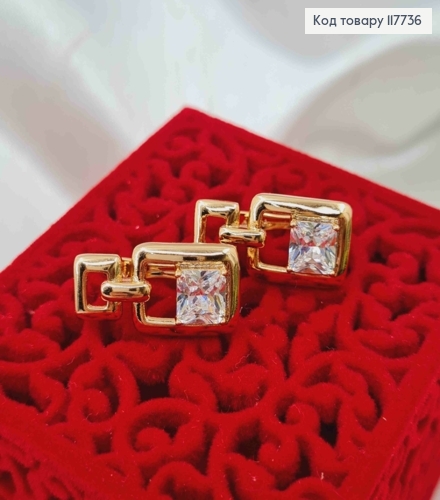 Серьги "Фиона" с квадратным блестящим камнем, 2,1см, английская застежка, XUPING 18K 117736 фото 2