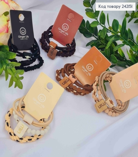 Набор резинок на планшетке (3шт): плетеная и бусинка MIN, пастельных цветов в ассортименте. 242151 фото 2