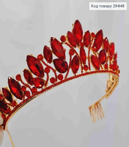 Диадема "Роскошная" украшена Красными камешками, в золотом цвете, 5,5см наивысшая точка 294148 фото 3