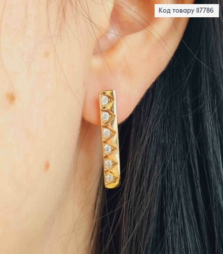 Серьги стрелы 2,5см украшены Блестящими камешками, английская застежка, Xuping 18K 117786 фото 3