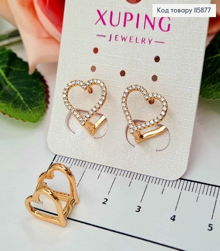 Серьги, "Сердечки", в камнях, 1,4см, англ. Xuping 18K 115877 фото 2