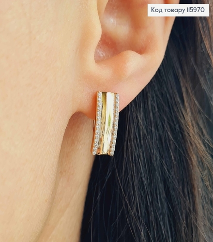 Серьги пластинки с камешками на гранях 1,5см, англ. зам. Xuping 18K 115970 фото 2