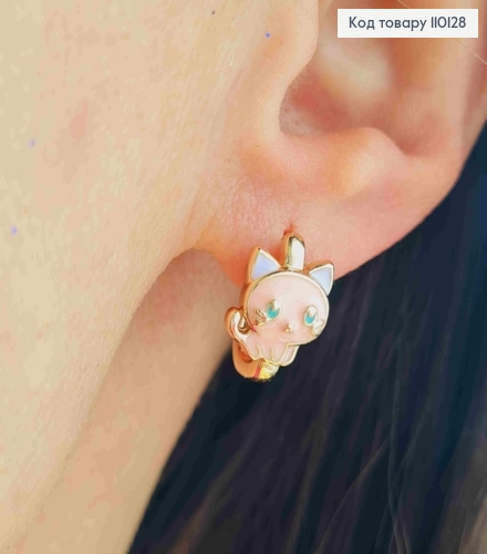 Сережки "Кошенятко" з Рожевою емаллю, 1,3см, англ. застібка,  XUPING 18К 110128 фото 2