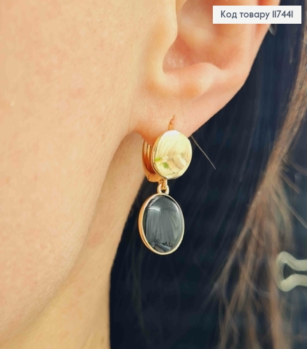 Серьги кольца 1,4см, Монетка с подвесной монеткой с эмалью Черного цвета, 1+1,1см XUPING 18K 117441 фото 3