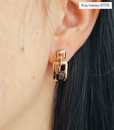 Серьги "Фиона" с квадратным Чёрным камешком, 2,1см, английская застежка, XUPING 18K 117735 фото 3