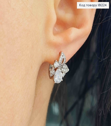 Серьги родованные, "Волшебная бабочка" с камнями, 1,5см, англ. застежка, Xuping 181224 фото 2