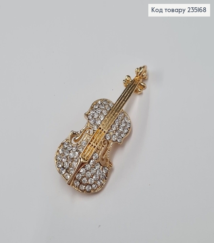 Брошка метал Скрипка с камушками 5х2см 235168 фото 2