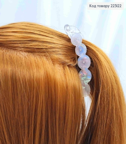 Заколка банан (акрил), украшенная стразами, 10см, перламутрово-белого цвета. 223122 фото 2