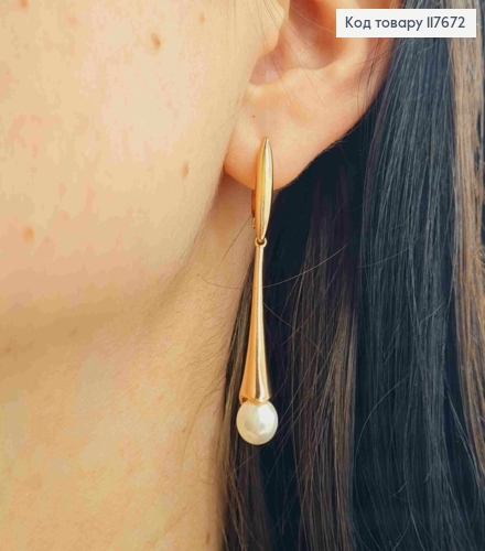 Серьги с подвесной жемчужиной, 5см, английская застежка, Xuping 18К 117672 фото 3