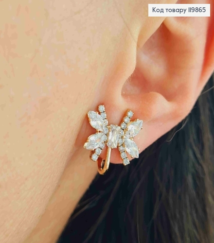 Сережки кліпси "Квітка" з Блискучими камінцями, 1,6см,  XUPING 18К 119865 фото 2