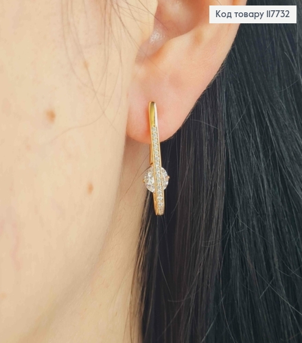Серьги стрелы с Камешками в один ряд и Блестящим камнем в середине, 2,3см, англ застежка, XUPING 18K 117732 фото 3