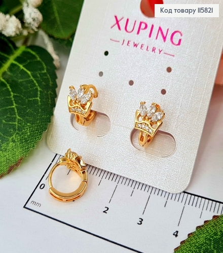 Серьги кольца 1см, "Королевские" с камешками, Xuping 18K 115821 фото 2