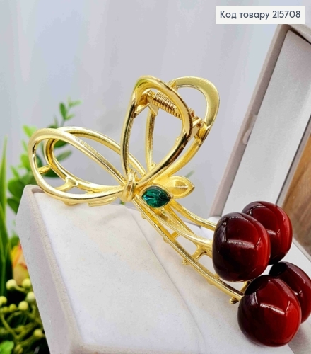 Краб метал "Червоні Вишеньки" з Камінчиком, 12см, Золотого кольору 215708 фото 2