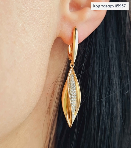 Серьги "Cocoa beans" в камешках, с подвесками в камешках, англ. зам, Xuping 18K 115957 фото 3