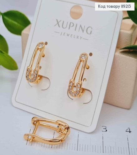 Серьги "Шпилька" с Блестящими камешками, 1,7см, английская застежка, Xuping 18K 119213 фото 2