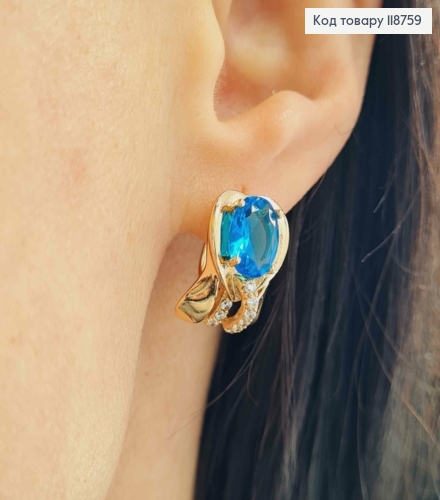 Сережки "Вічність" з Великим Блакитним каменем, 1,6см, англійська застібка, Xuping 18K 118759 фото 2