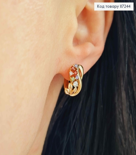 Сережки Безкінечність з гілочкою із темних камінців, висота 1,5см, англійська застібка  XUPING 18K 117244 фото 2