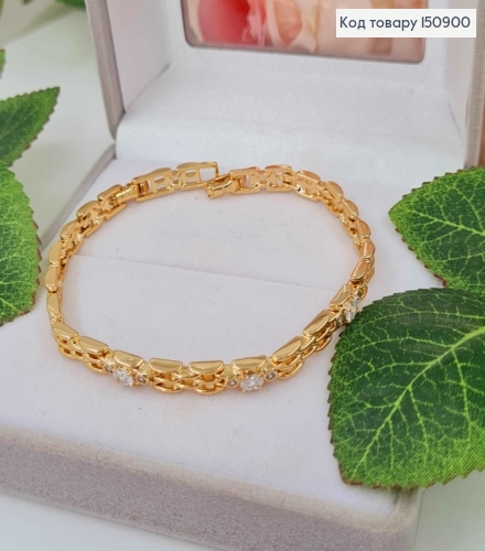 Браслет, плетение пластинками, с камешками, дл. 17+2,5см, шир.5мм, Xuping 18К 150900 фото 2