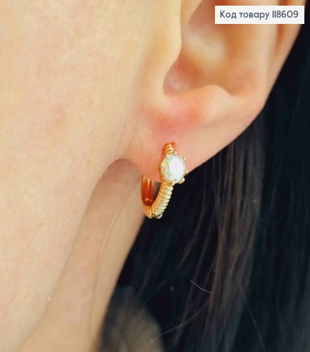 Серьги кольца с Блестящим-Перламутровым камнем Хамелеон, диаметр 1,3см, Xuping 18К 118609 фото 2