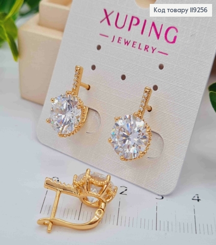 Серьги с изысканным блестящим камнем, длина 1,8см, английская застежка, Xuping 18K. 119256 фото 2