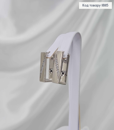 Сережки родованные, Пластинки с линией камешков, 1,9см, англ. застежка, Xuping 181115 фото 3