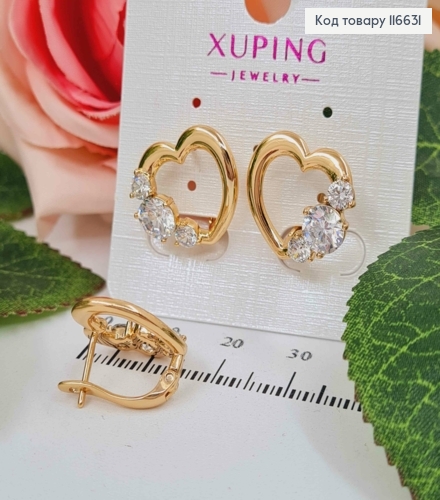 Сережки великі Сердечка, з камінцями різної форми, 1,7см, англ. заст. Xuping 18K  116631 фото 2
