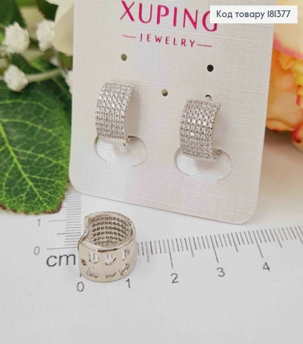 Серьги родовые, кольца 1см, в камнях, шир. 7мм, Xuping 181377 фото 2