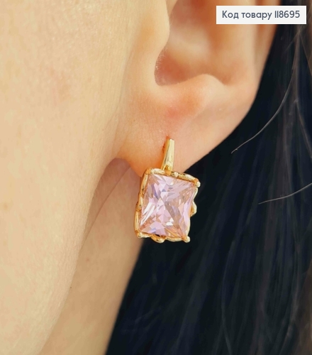 Серьги "Джели" с Розовым камнем, 1,5см, английская застежка, Xuping 18К 118695 фото 3