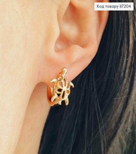 Сережки  кільця (1,3см) ЧЕРПАШКА (1,4*1,1см) з різбленням,   Xuping 18K 117204 фото 2