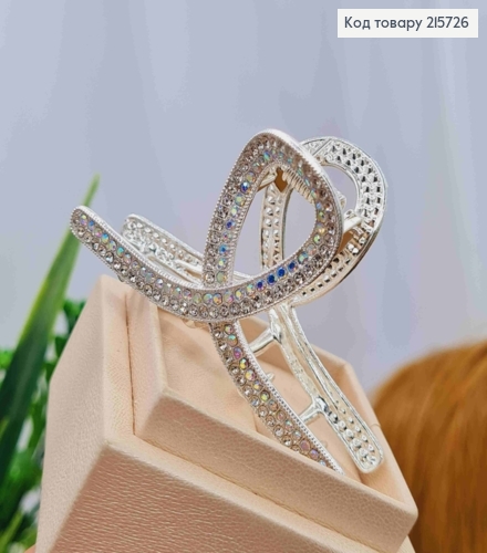 Краб металл "ПЕТЕЛЬКА" с Блестящими камешками Хамелеон, 6см, Серебряного цвета 215726 фото 2