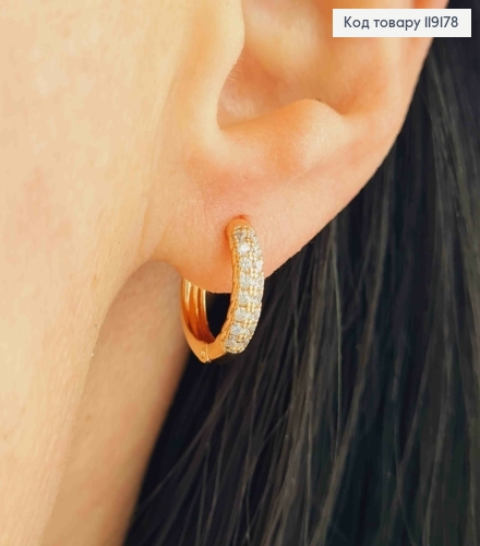 Сережки кільця прикрашені Блискучими камінцями в два ряди, діаметр 1,3см,  XUPING 18К 119178 фото 2