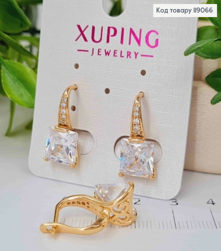Серьги с блестящим квадратным камнем, 2см, английская застежка, XUPING 18K 119066 фото 2