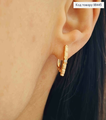 Серьги с блестящим камнем и тиснением, длина 1,7см, английская застежка, XUPING 18K 118445 фото 3