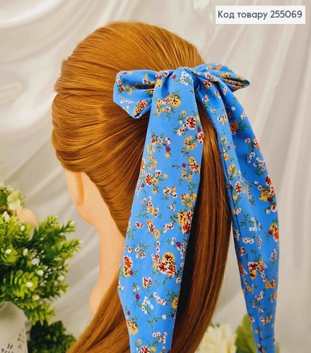 Резинка 5 см, Твилли бант голубого цвета с цветами, 10*27см. 255069 фото 4