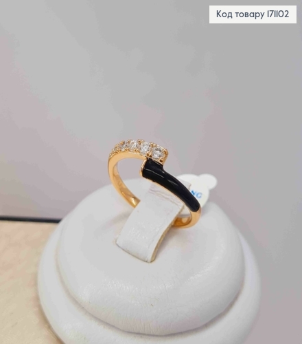 Кольцо с черной эмалью и блестящими камнями, Xuping 18К. 171102 фото 2