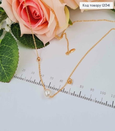 Цепочка якорное плетение, с шариками и подвеской жемчужиной, дл.45+5см, Xuping 18К 121341 фото 2