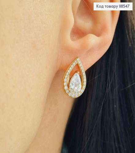 Серьги "Хюррем" украшены Блестящим камнем в оправе из камешков, 1,7см, англ. застежка, Xuping 18К 118547 фото 3