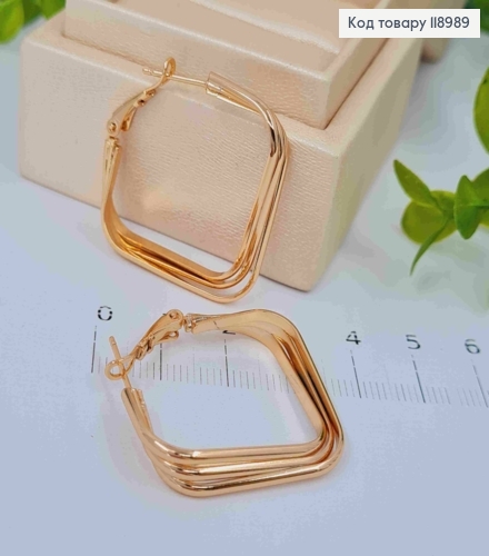 Серьги квадратные, длина 2,9см, Xuping 18K 118989 фото 2