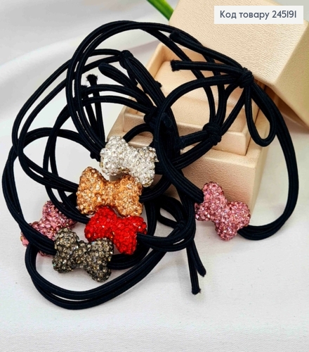 Резинка подвійна чорна з Бантиком в камінцях в асортименті, 5см 245191 фото 2