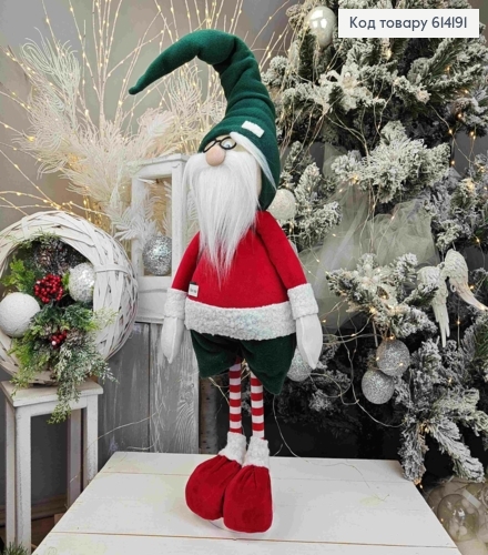 Гном в окулярах та в ЧЕРВОНО-ЗЕЛЕНОМУ вбранні, 76см, ручна робота, Україна 614191 фото 2