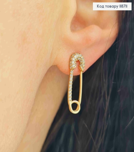 Серьги гвоздики "Шпилька" с Блестящими камешками, 2см, Xuping 18K 118711 фото 2