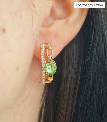 Серьги "Eyes of Freedom" с Салатовым камнем сваровские, 2,5см, английская застежка, Xuping 18K 117960 фото 3