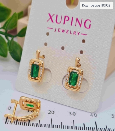 Сережки прикрашені Вишуканим Зеленим каменем, довжина 1,4см, англійська застібка, Xuping 18K 110102 фото 2