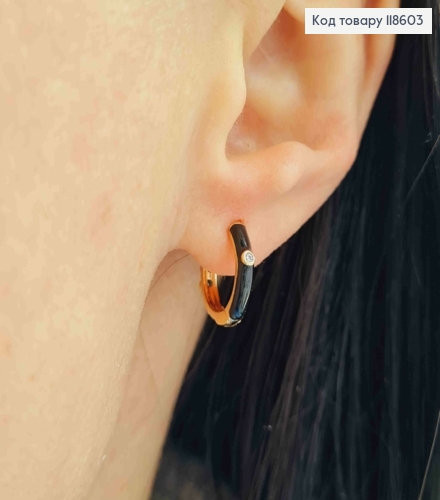 Серьги кольца с Черной эмалью и камешком, диаметр 1,4см, Xuping 18К 118603 фото 2